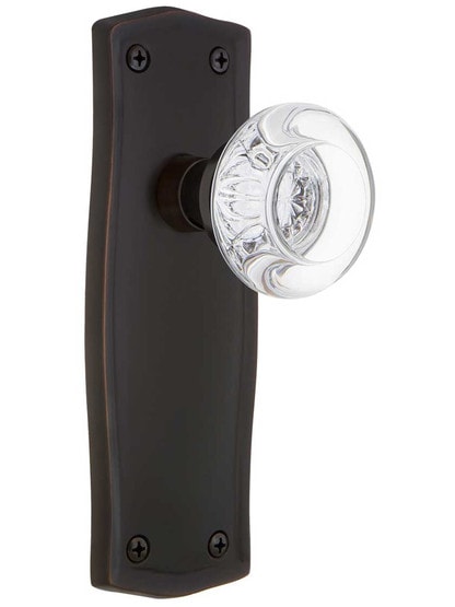 Prairie Door Set with Round Crystal Glass Knobs - No Keyhole in Timeless Bronze.